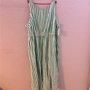 Universal Thread Green and White Striped Sleeveless Midi Dress